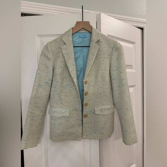 J. McLaughlin Women's Tweed Blazer Jacket Size 2 Blue Lurex - Picture 2 of 6
